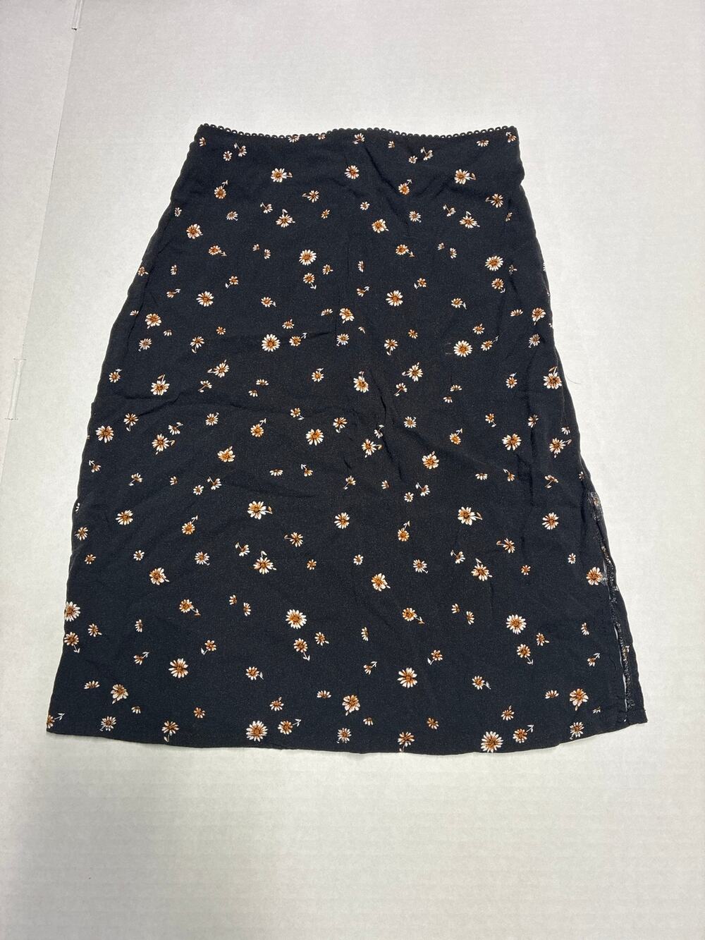 Art Class Target Black Pencil Skirt Floral Zip Back Side Slit Girls M 8